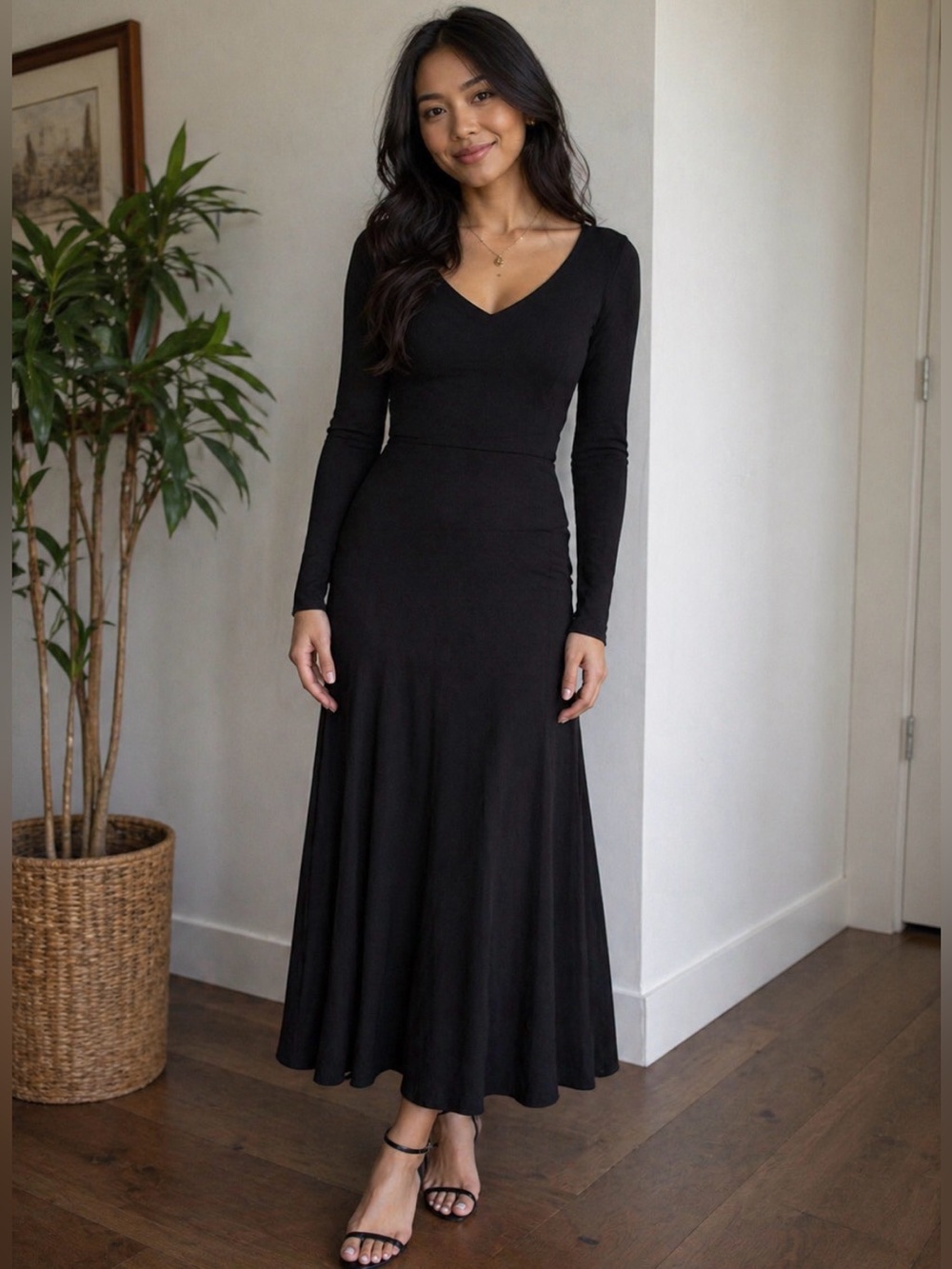 Eddie Bauer Black Long-Sleeve A-Line Dress